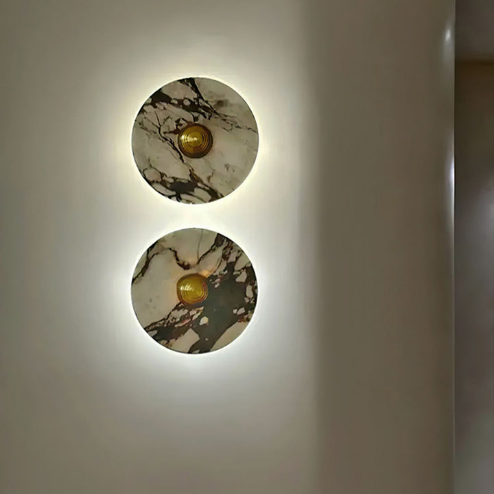 Applique murale LED en aluminium avec disque en marbre traditionnel français pour chevet 