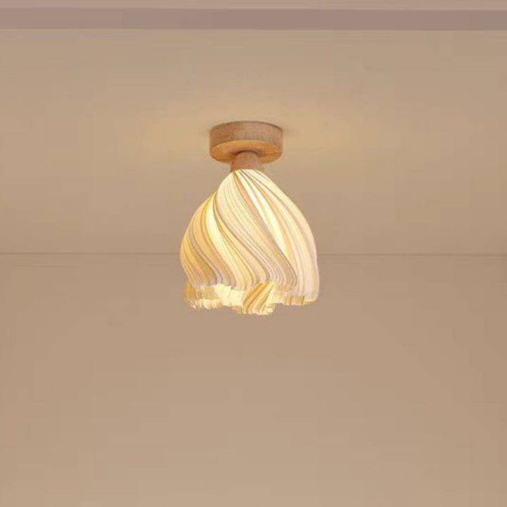 Contemporary Nordic Petal Skirt Wood PLA 1-Light Semi-Flush Mount Ceiling Light For Hallway