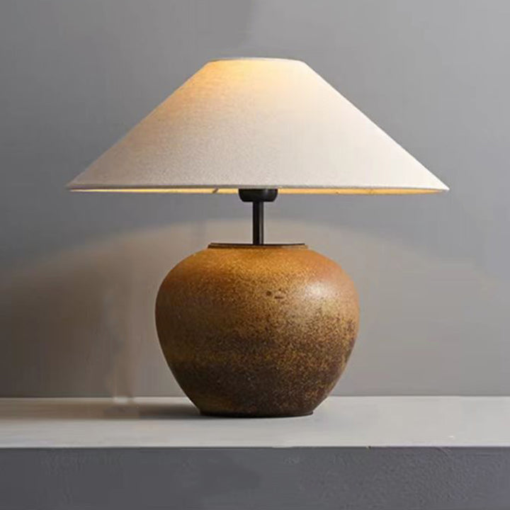 Lámpara de mesa de 1 luz cónica de cerámica con tela japonesa tradicional para mesita de noche 