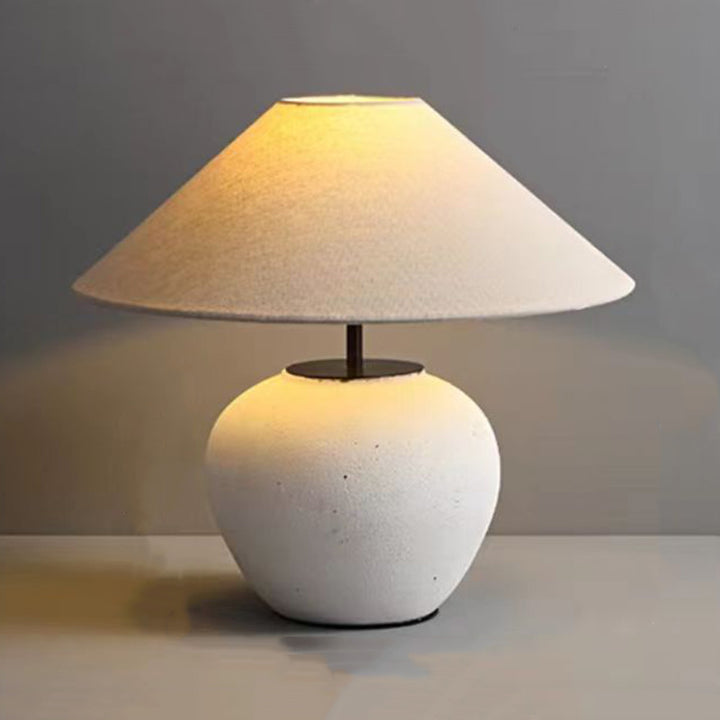 Lámpara de mesa de 1 luz cónica de cerámica con tela japonesa tradicional para mesita de noche 