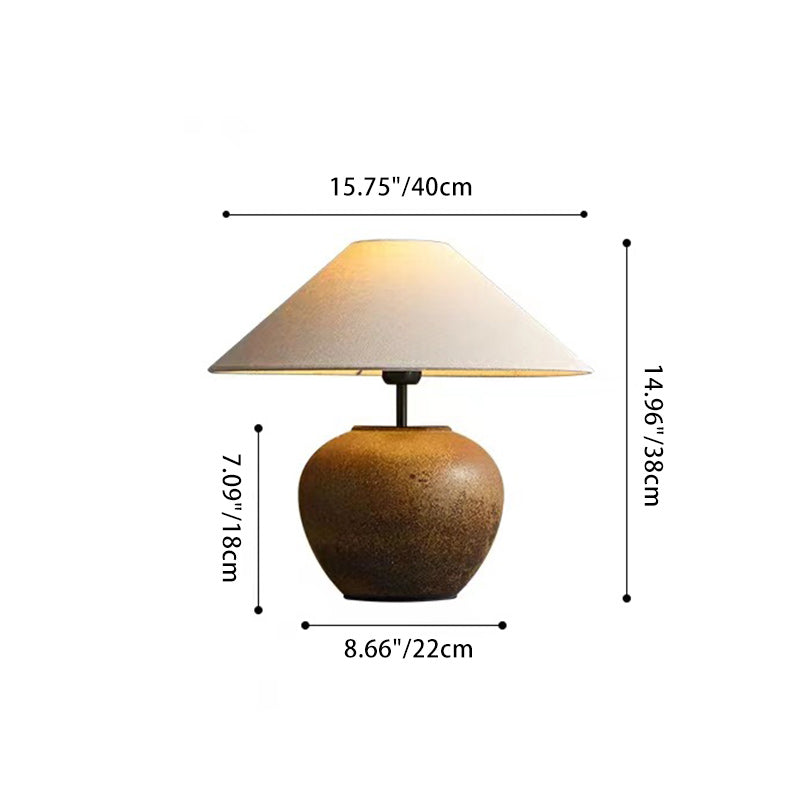 Lámpara de mesa de 1 luz cónica de cerámica con tela japonesa tradicional para mesita de noche 