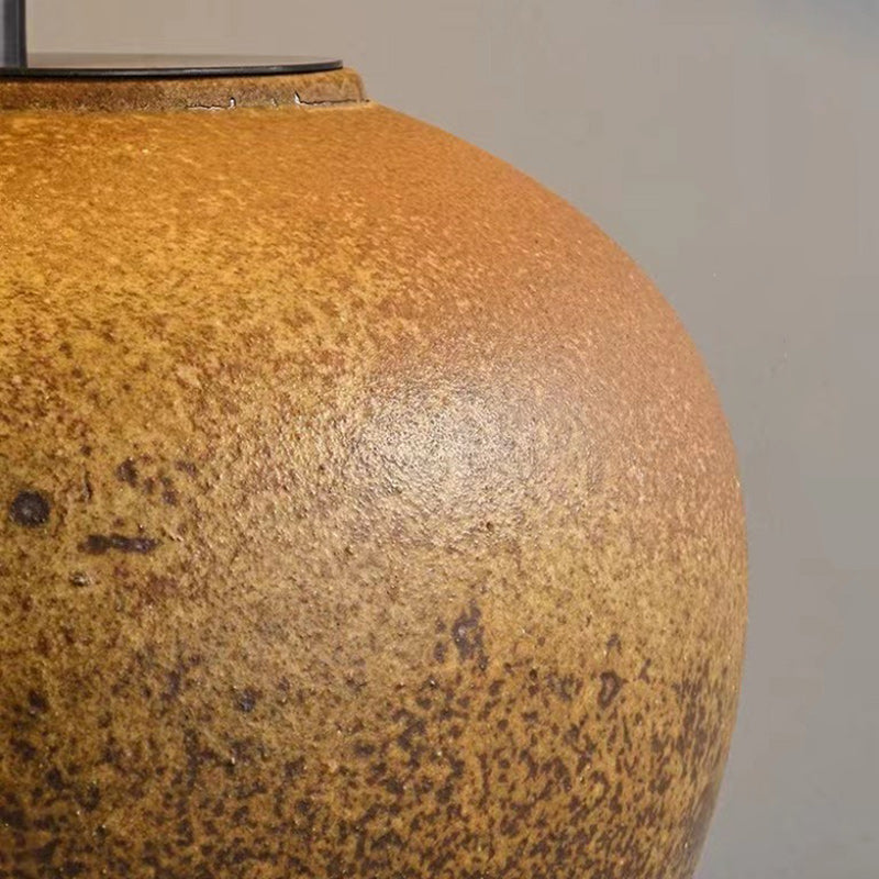 Traditional Japanese Fabric Ceramic Pot Conic 1-Light Table Lamp For Bedside