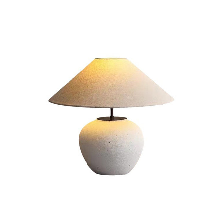 Lámpara de mesa de 1 luz cónica de cerámica con tela japonesa tradicional para mesita de noche 