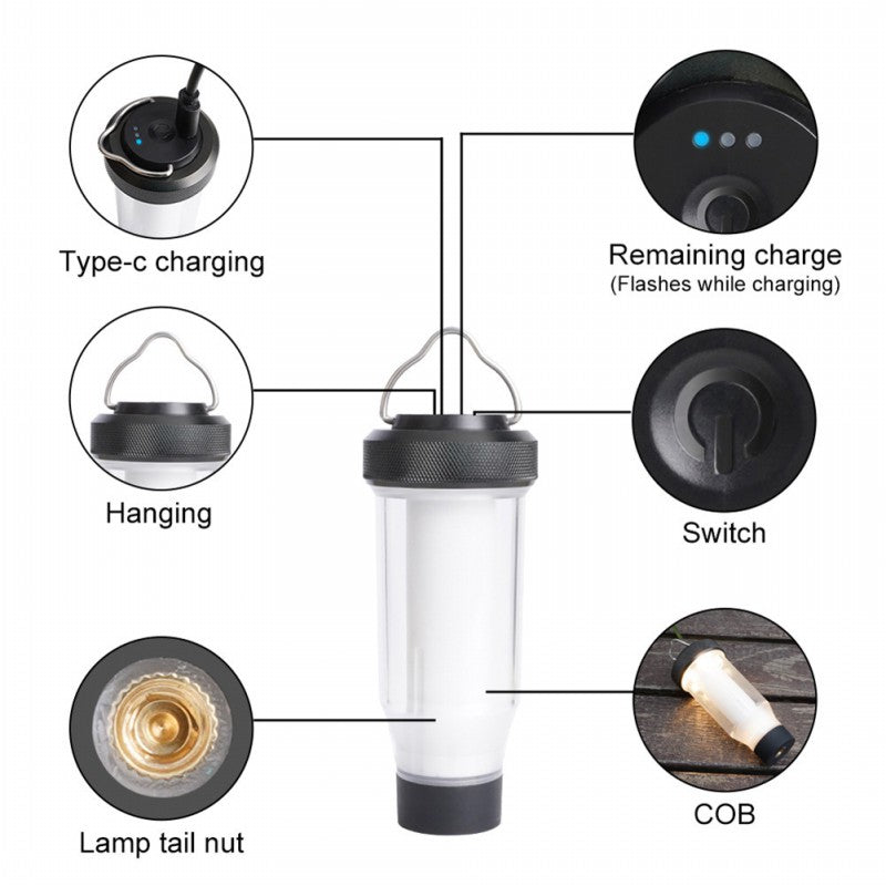Moderne Einfachheit Wiederaufladbare Wasserdichte Zylinder Aluminiumlegierung Gummi PC LED Außenleuchte Für Garten 