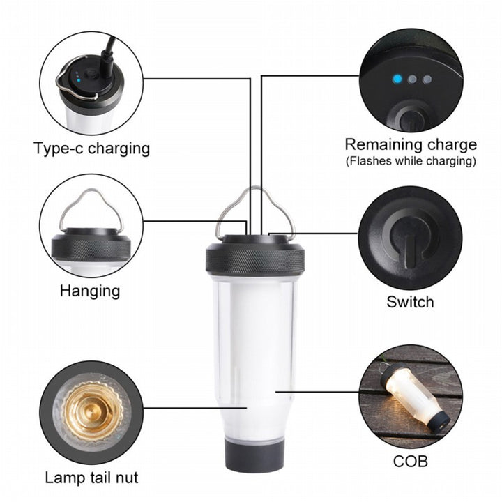 Moderne Einfachheit Wiederaufladbare Wasserdichte Zylinder Aluminiumlegierung Gummi PC LED Außenleuchte Für Garten 