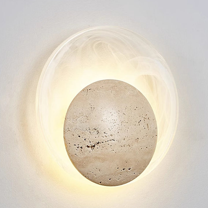 Contemporary Nordic Travertine Glass Round Smoke Textured Zipper LED Wall Sconce Lamp For Bedside