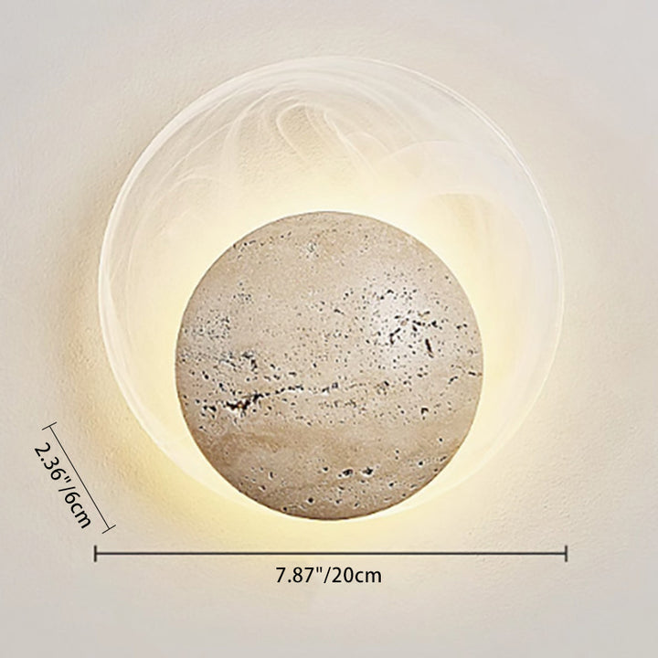 Contemporary Nordic Travertine Glass Round Smoke Textured Zipper LED Wall Sconce Lamp For Bedside