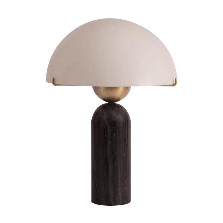 Lampe de table contemporaine scandinave en travertin, marbre, verre et résine avec dôme cylindrique à 1 lumière pour chevet 