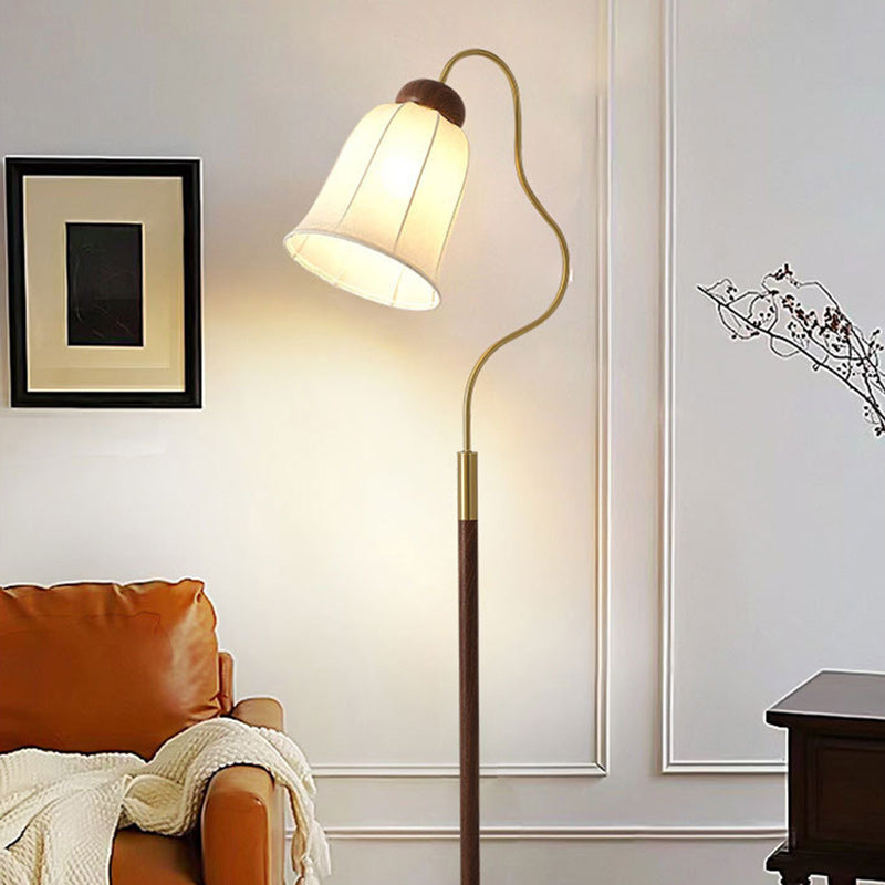 Traditionelle französische Glocke bedruckter Metallstoff 1-Licht Stehlampe für Wohnzimmer 