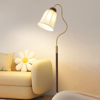 Traditionelle französische Glocke bedruckter Metallstoff 1-Licht Stehlampe für Wohnzimmer 