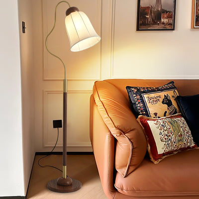 Traditionelle französische Glocke bedruckter Metallstoff 1-Licht Stehlampe für Wohnzimmer 