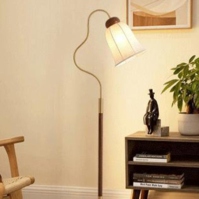 Traditionelle französische Glocke bedruckter Metallstoff 1-Licht Stehlampe für Wohnzimmer 