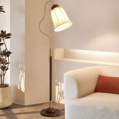 Traditionelle französische Glocke bedruckter Metallstoff 1-Licht Stehlampe für Wohnzimmer 
