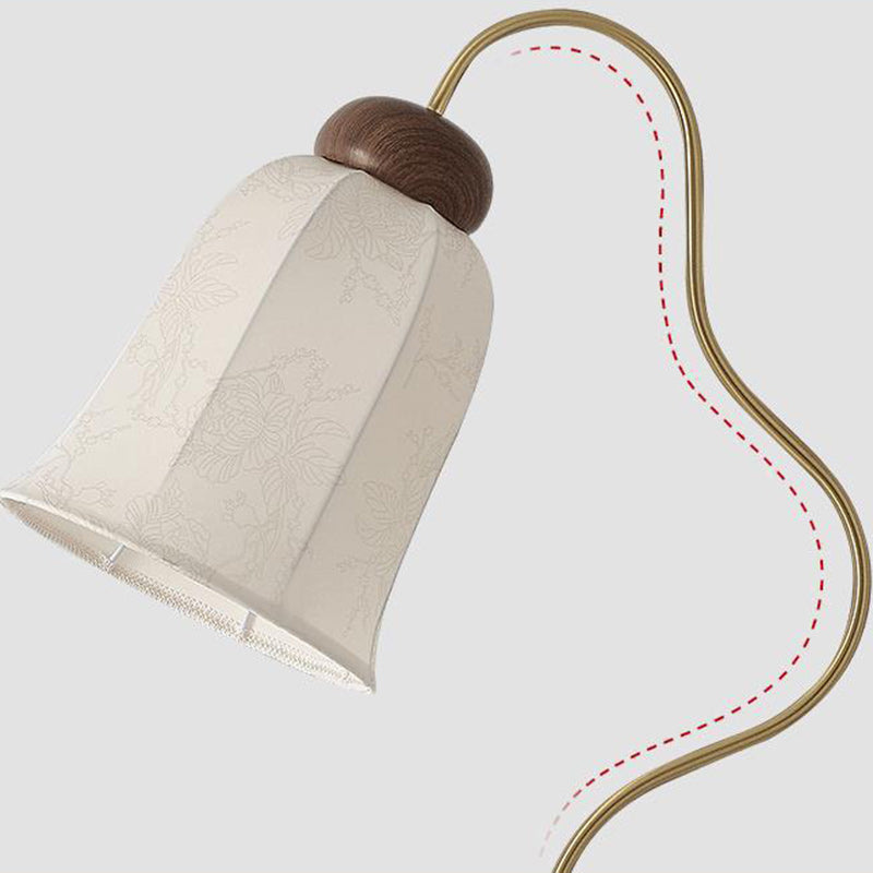 Traditionelle französische Glocke bedruckter Metallstoff 1-Licht Stehlampe für Wohnzimmer 