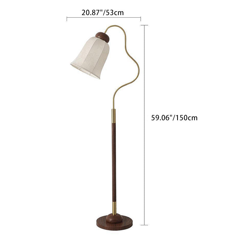 Traditionelle französische Glocke bedruckter Metallstoff 1-Licht Stehlampe für Wohnzimmer 