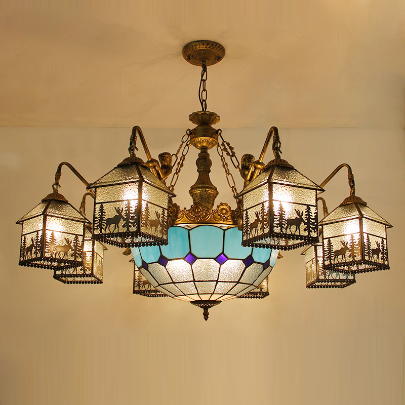 Traditionelle Bauernhaus Eisen Glas Hirsch Haus 3/5/6/8/9/13 Licht Kronleuchter für Wohnzimmer 