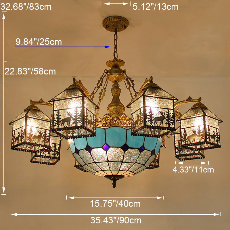 Traditionelle Bauernhaus Eisen Glas Hirsch Haus 3/5/6/8/9/13 Licht Kronleuchter für Wohnzimmer 