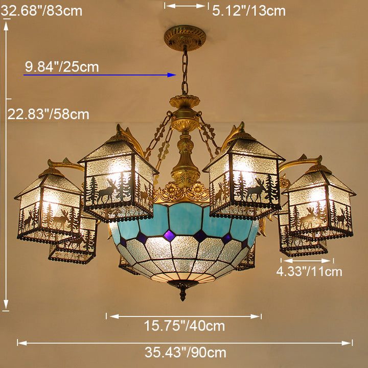 Traditionelle Bauernhaus Eisen Glas Hirsch Haus 3/5/6/8/9/13 Licht Kronleuchter für Wohnzimmer 