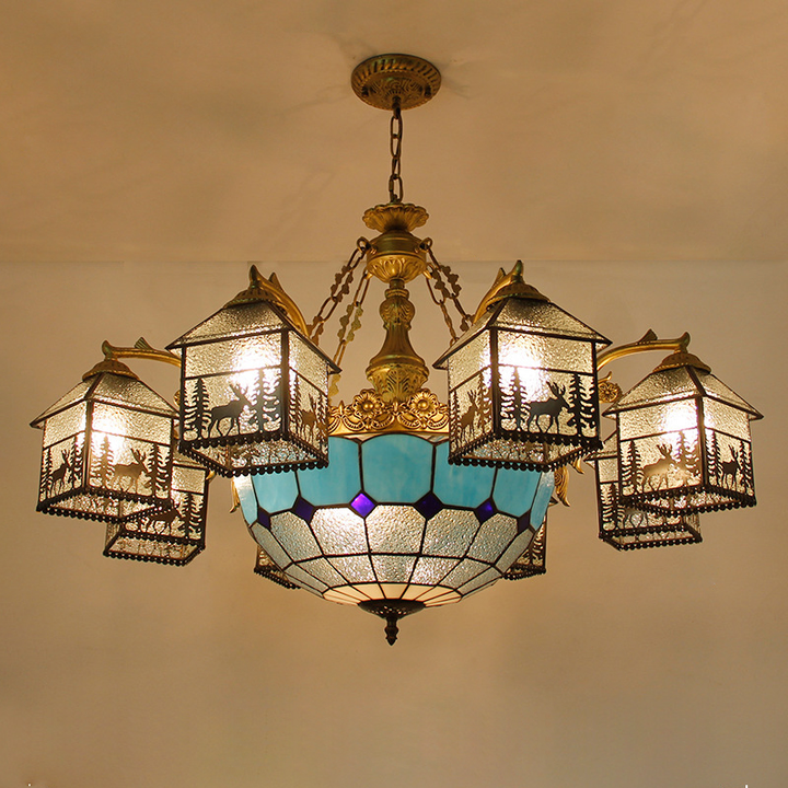Traditionelle Bauernhaus Eisen Glas Hirsch Haus 3/5/6/8/9/13 Licht Kronleuchter für Wohnzimmer 