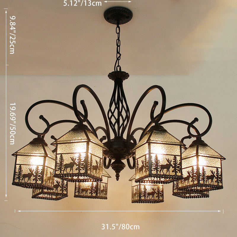 Traditionelle Bauernhaus Eisen Glas Hirsch Haus 3/5/6/8/9/13 Licht Kronleuchter für Wohnzimmer 