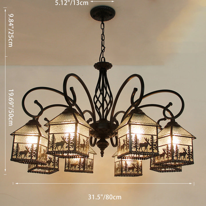 Traditionelle Bauernhaus Eisen Glas Hirsch Haus 3/5/6/8/9/13 Licht Kronleuchter für Wohnzimmer 