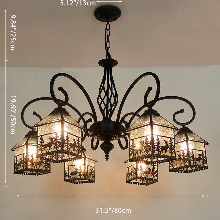 Traditionelle Bauernhaus Eisen Glas Hirsch Haus 3/5/6/8/9/13 Licht Kronleuchter für Wohnzimmer 