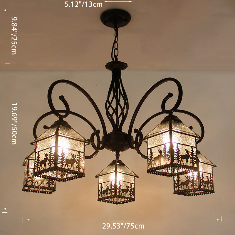 Traditionelle Bauernhaus Eisen Glas Hirsch Haus 3/5/6/8/9/13 Licht Kronleuchter für Wohnzimmer 