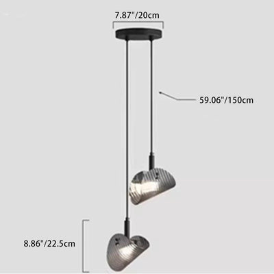 Suspension LED en verre rayé incurvé scandinave contemporain pour chevet 