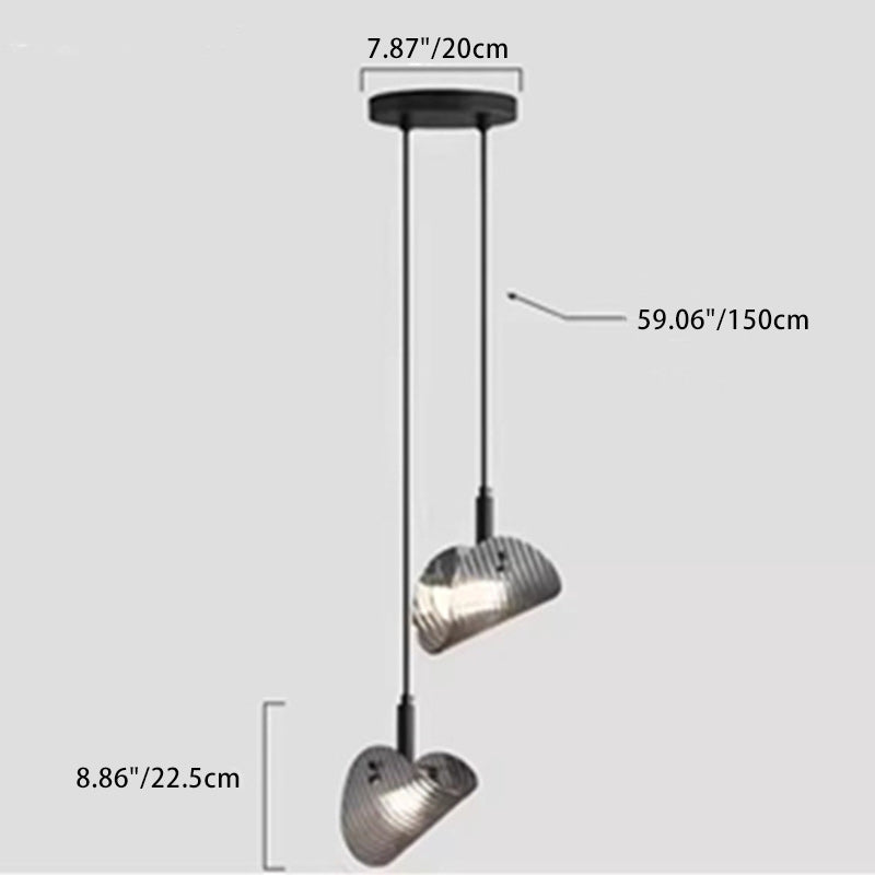Suspension LED en verre rayé incurvé scandinave contemporain pour chevet 