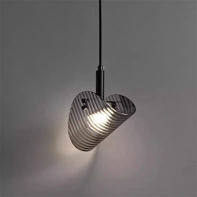 Suspension LED en verre rayé incurvé scandinave contemporain pour chevet 