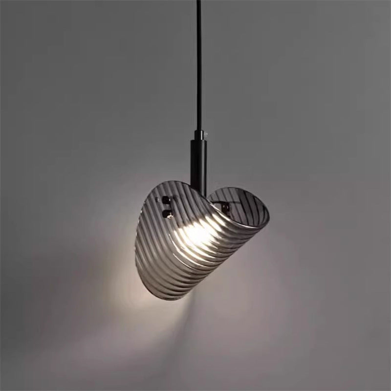 Suspension LED en verre rayé incurvé scandinave contemporain pour chevet 