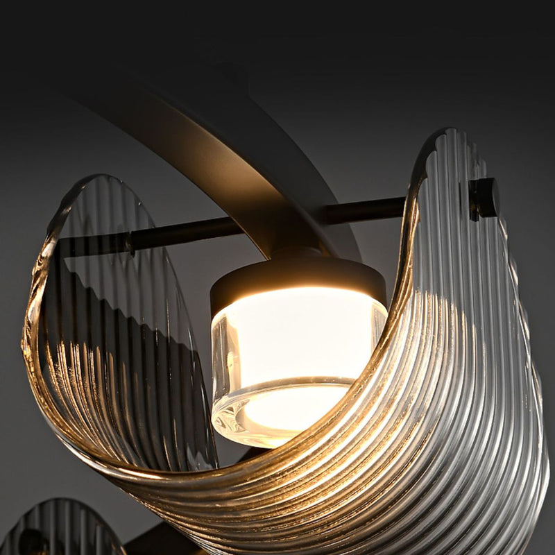 Suspension LED en verre rayé incurvé scandinave contemporain pour chevet 