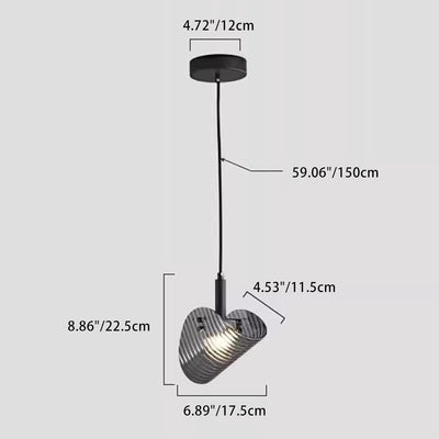 Suspension LED en verre rayé incurvé scandinave contemporain pour chevet 