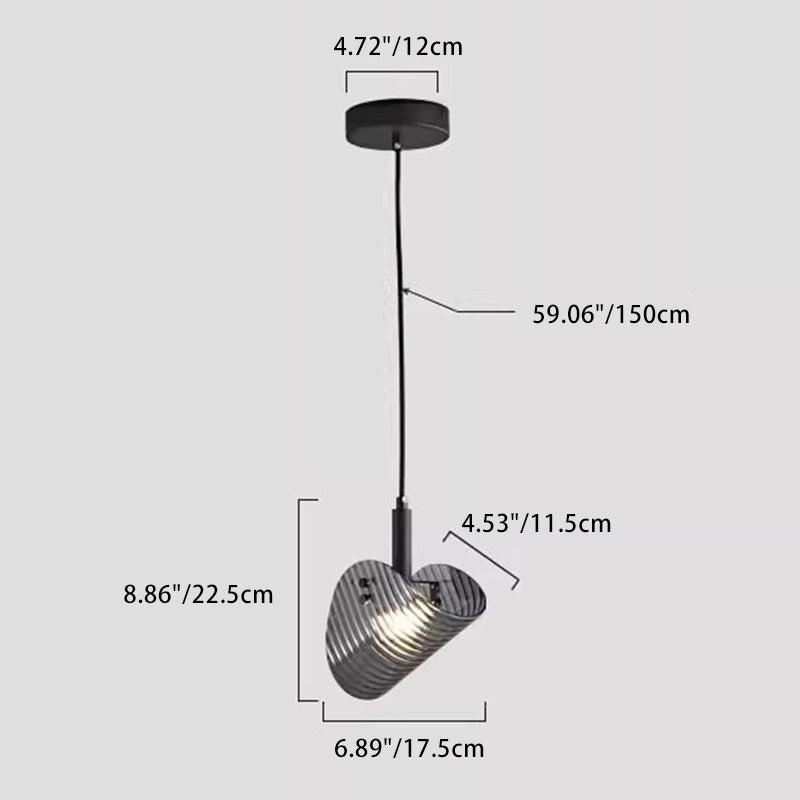 Suspension LED en verre rayé incurvé scandinave contemporain pour chevet 