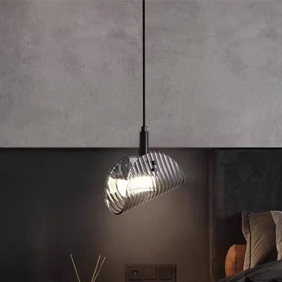 Suspension LED en verre rayé incurvé scandinave contemporain pour chevet 