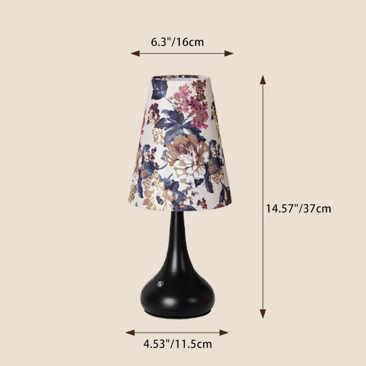 Lampe de table à 1 lumière avec abat-jour en tissu rechargeable en forme de cylindre floral traditionnel français, veilleuse pour table de chevet 