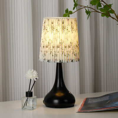 Traditionelle französische Zylinderblumen-Kürbis-Wiederaufladbare Stoffeisen 1-Licht Tischlampe Nachtlicht für das Nachttisch 