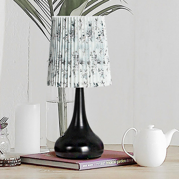 Lampe de table à 1 lumière avec abat-jour en tissu rechargeable en forme de cylindre floral traditionnel français, veilleuse pour table de chevet 