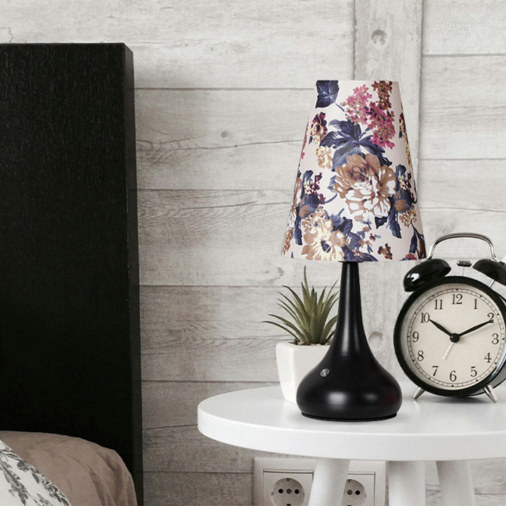 Lampe de table à 1 lumière avec abat-jour en tissu rechargeable en forme de cylindre floral traditionnel français, veilleuse pour table de chevet 