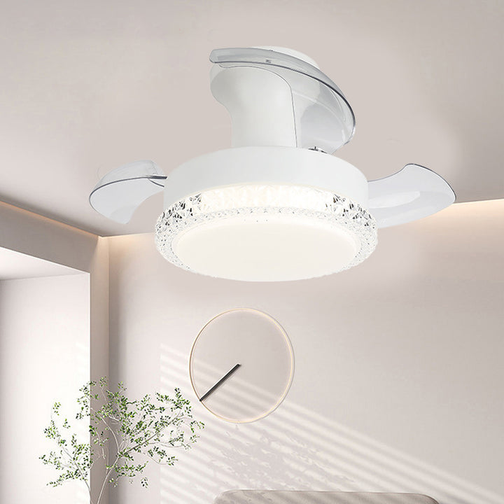 Ventilador de techo con luz LED de montaje semi empotrado de textura redonda de ABS acrílico hierro nórdico contemporáneo para sala de estar 