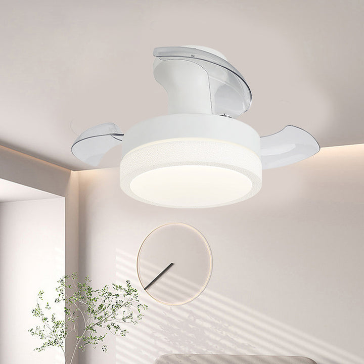 Ventilador de techo con luz LED de montaje semi empotrado de textura redonda de ABS acrílico hierro nórdico contemporáneo para sala de estar 