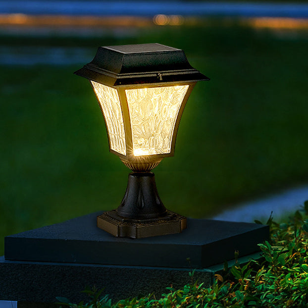 إضاءة خارجية LED أسطوانية مقاومة للماء من الألمنيوم والزجاج المموج بالطاقة الشمسية بأسلوب رجعي معاصر لإضاءة المناظر الطبيعية للحديقة 