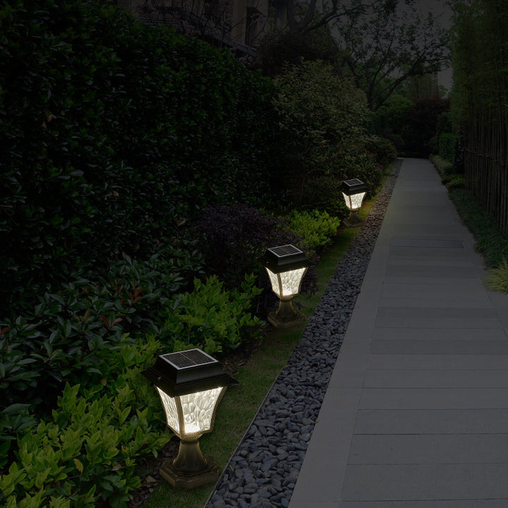 Zeitgenössische Retro Solar Wasserdichte Aluminium Glas Wellenzylinder LED Außenleuchte Landschaftsbeleuchtung für Garten 