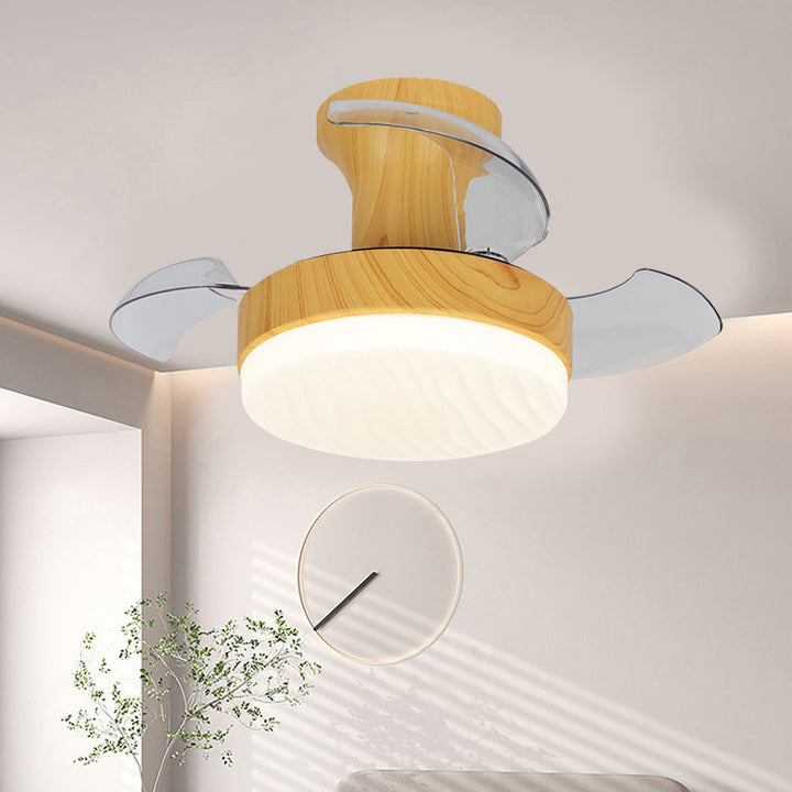 Ventilador de techo con luz LED de montaje semi-empotrado de rayas redondas de acrílico ABS de hierro nórdico contemporáneo para sala de estar 