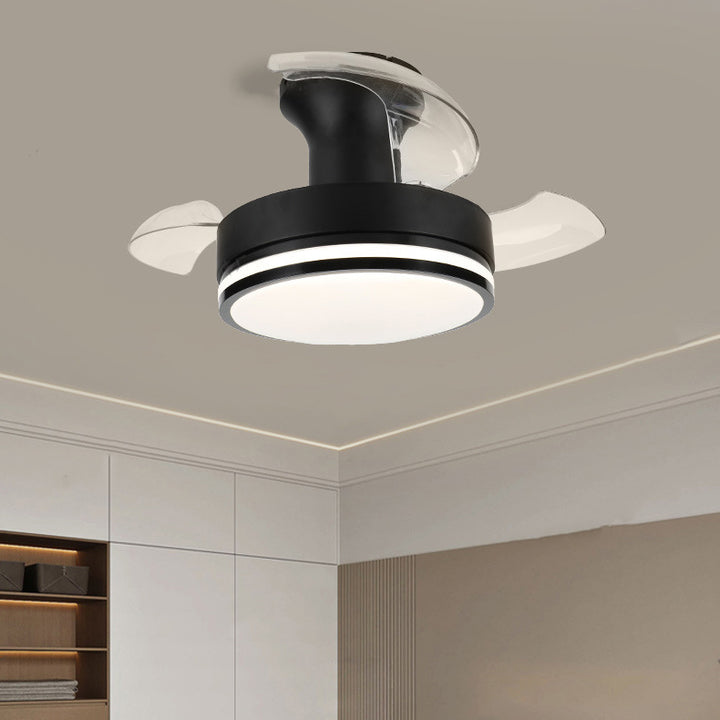 Ventilador de techo con luz LED de montaje semi-empotrado de rayas redondas de acrílico ABS de hierro nórdico contemporáneo para sala de estar 