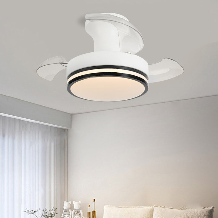 Ventilador de techo con luz LED de montaje semi-empotrado de rayas redondas de acrílico ABS de hierro nórdico contemporáneo para sala de estar 