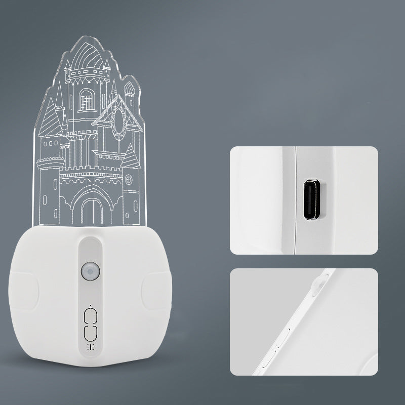 Moderne Art Deco wiederaufladbare Menschensensor Magnetische ABS Acryl Schloss LED Wandleuchte Nachttischlampe für Flur 