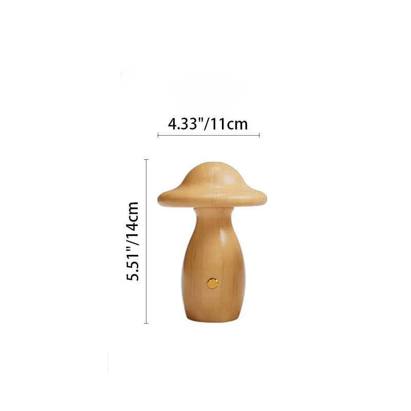 Lampe de Table LED en Bois Massif Rechargeable Créative Contemporaine en Forme de Champignon Veilleuse pour Chevet 