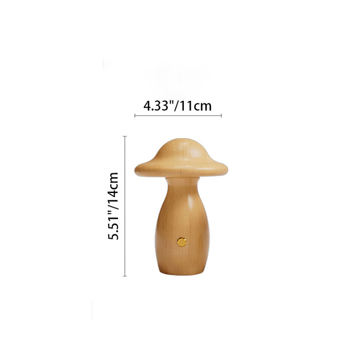 Lampe de Table LED en Bois Massif Rechargeable Créative Contemporaine en Forme de Champignon Veilleuse pour Chevet 