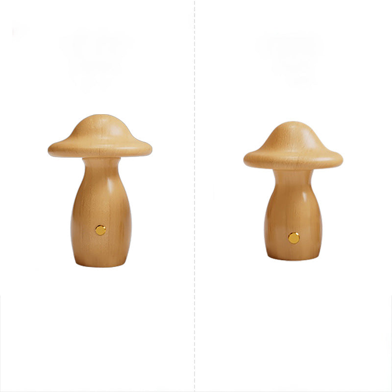 Lampe de Table LED en Bois Massif Rechargeable Créative Contemporaine en Forme de Champignon Veilleuse pour Chevet 